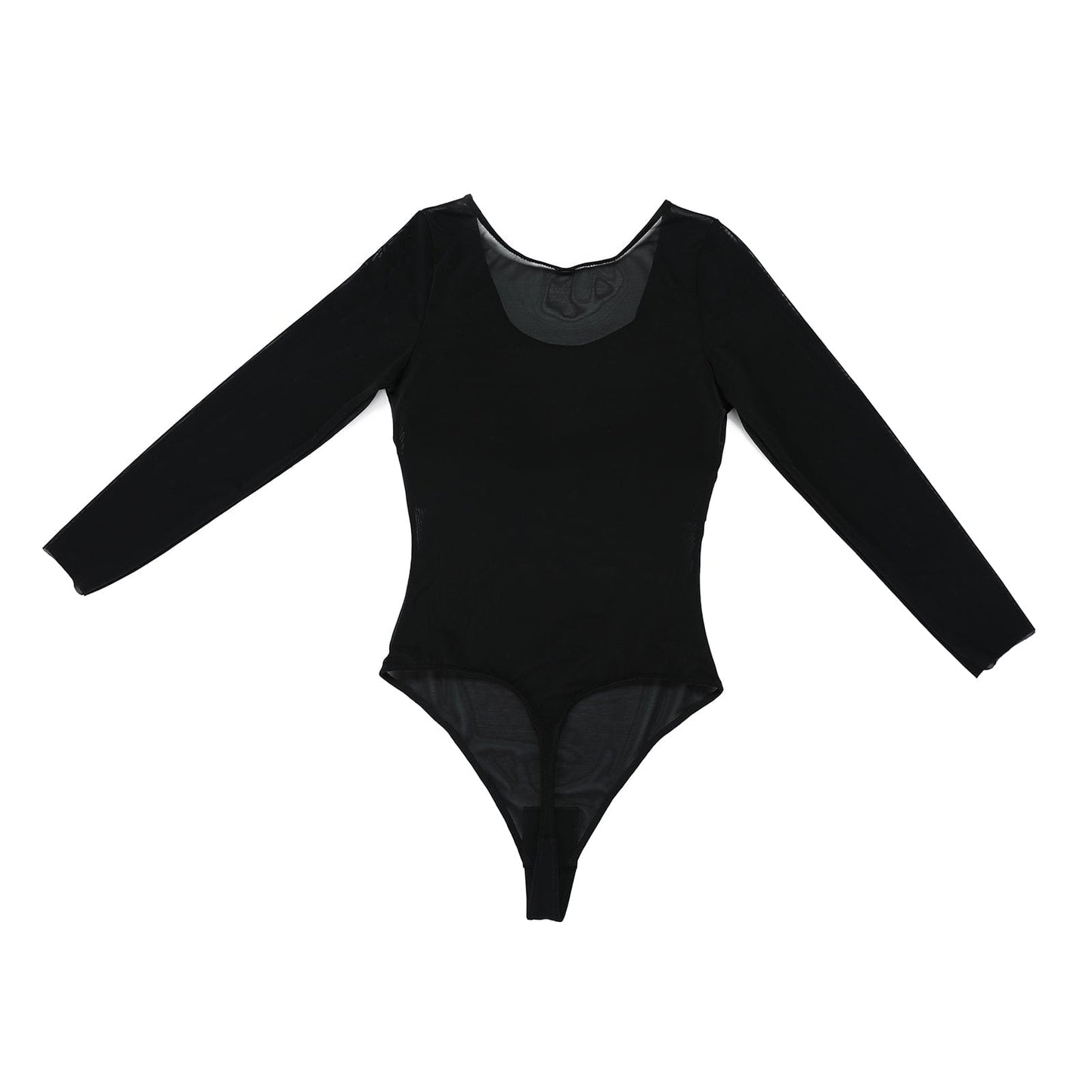 Wholesale Black Long Sleeves Mesh Thong Bodysuit Shapewear Flatten Tummy