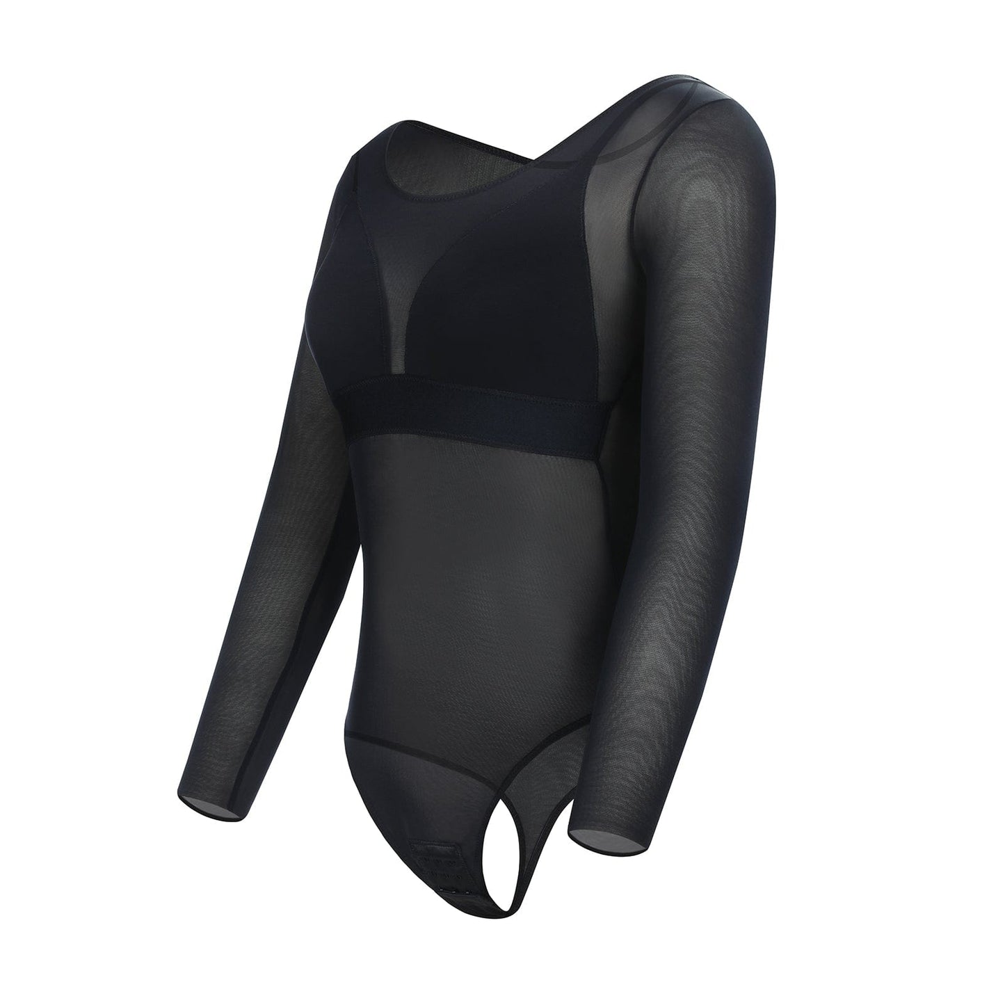 Wholesale Black Long Sleeves Mesh Thong Bodysuit Shapewear Flatten Tummy