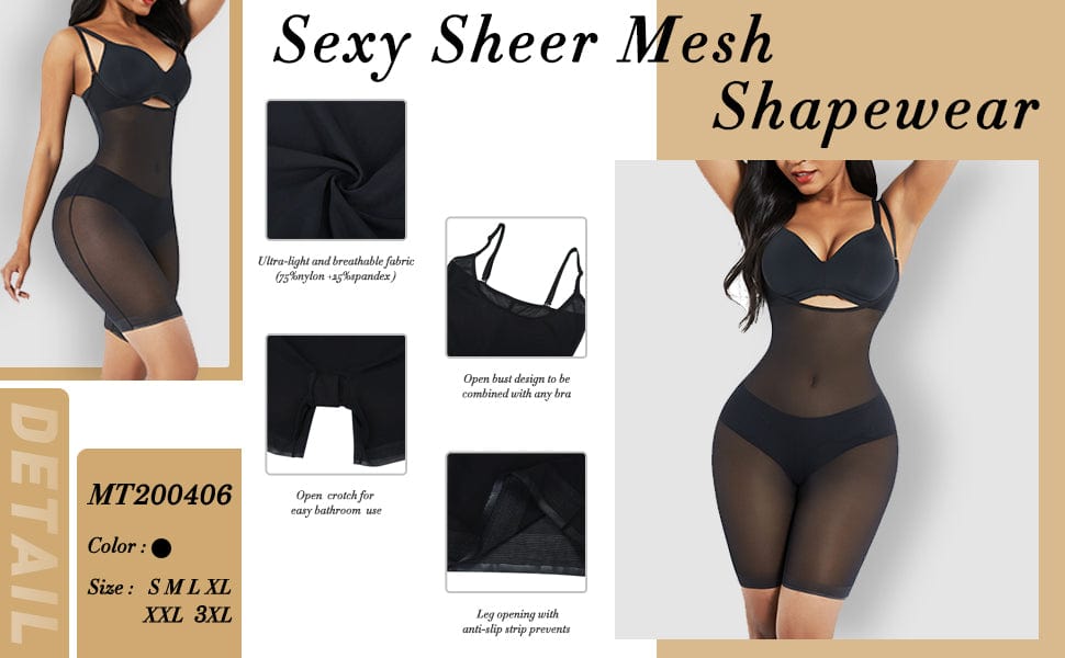 Wholesale Black Removable Straps Mesh Full Body Shaper Tummy Training