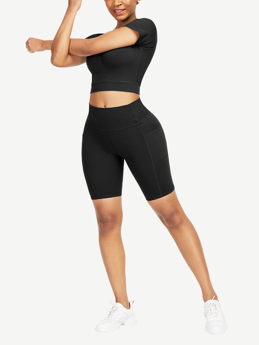 Wholesale Close-Fitting Raglan Sleeve Top High Waist Shorts For Ladies