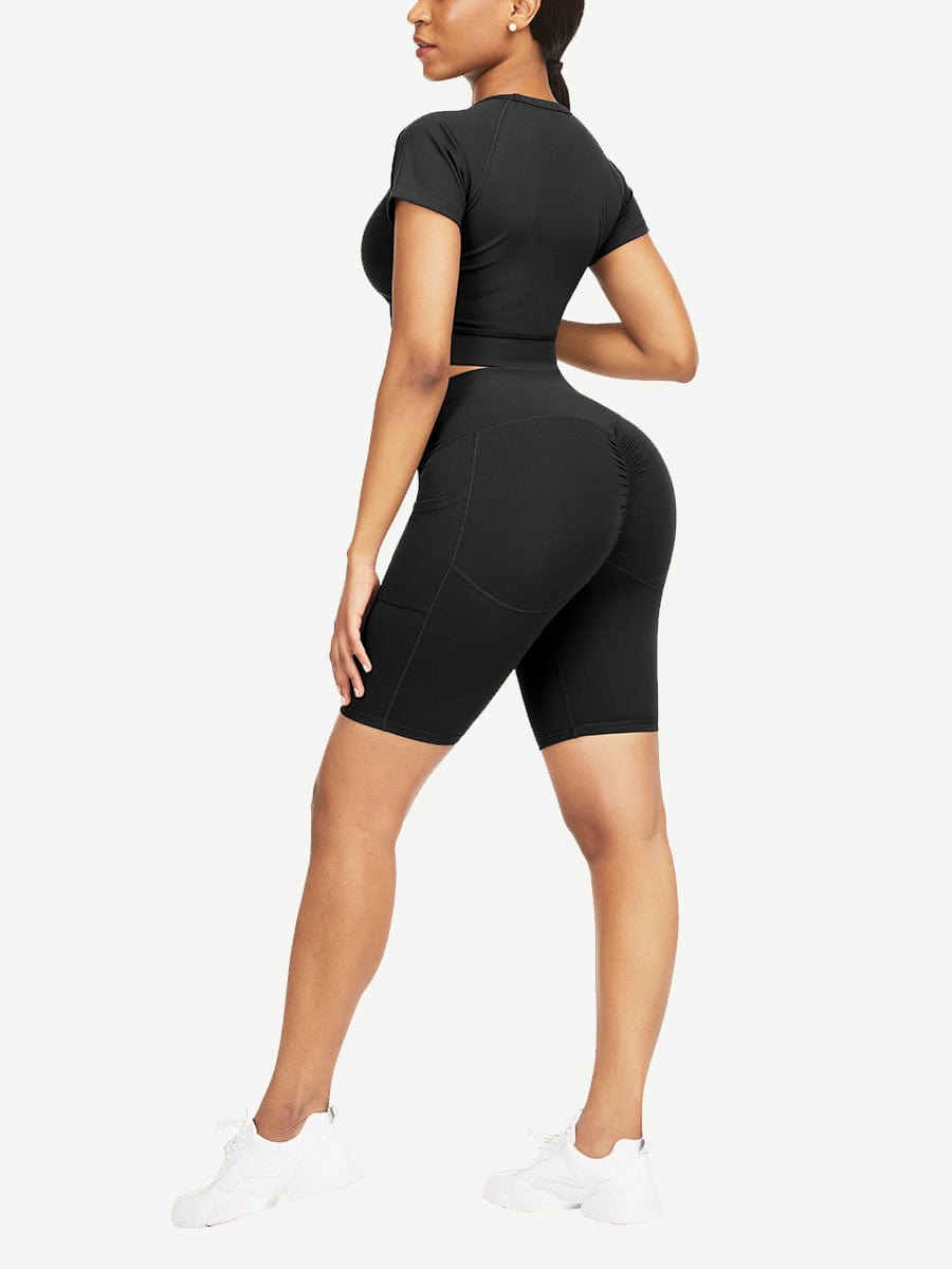 Wholesale Close-Fitting Raglan Sleeve Top High Waist Shorts For Ladies