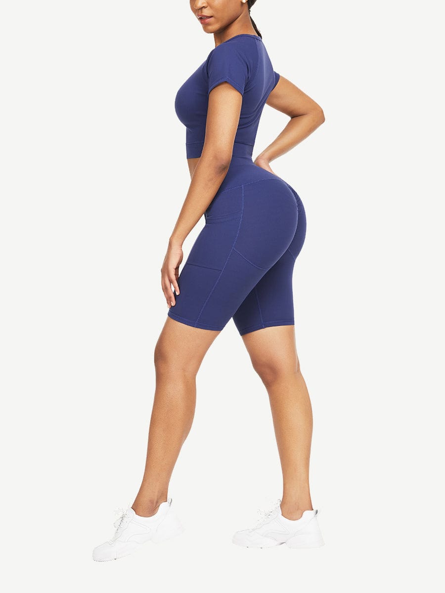 Wholesale Close-Fitting Raglan Sleeve Top High Waist Shorts For Ladies