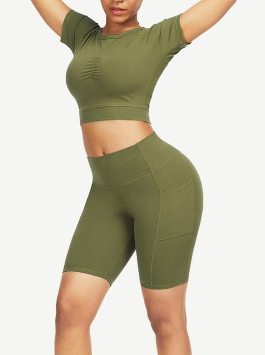 Wholesale Close-Fitting Raglan Sleeve Top High Waist Shorts For Ladies