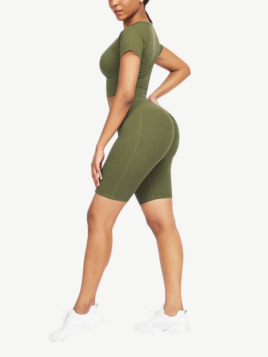Wholesale Close-Fitting Raglan Sleeve Top High Waist Shorts For Ladies