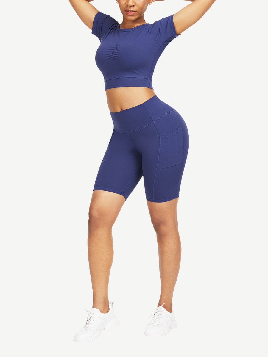 Wholesale Close-Fitting Raglan Sleeve Top High Waist Shorts For Ladies