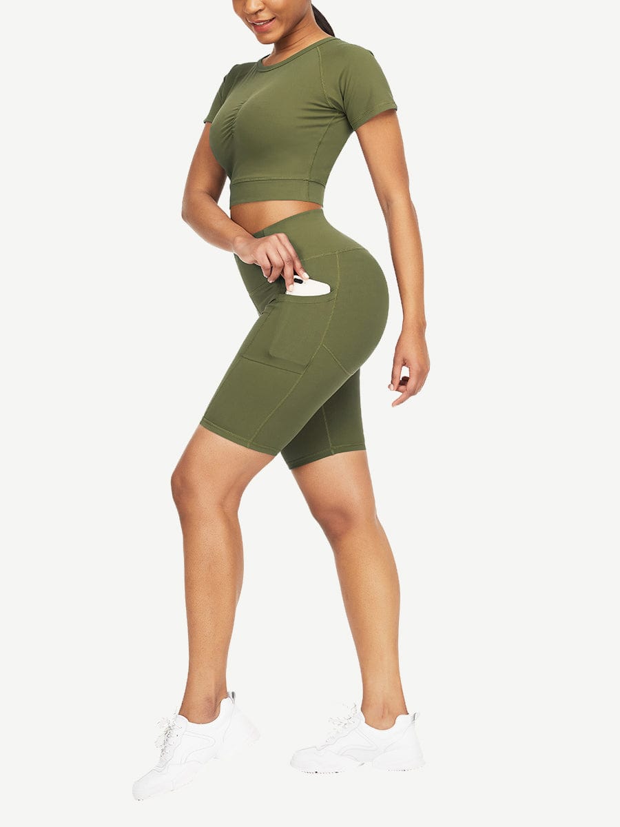 Wholesale Close-Fitting Raglan Sleeve Top High Waist Shorts For Ladies