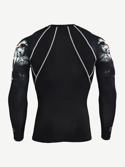 Stretched Wolf Head Print Sports Top Plus Size Stretchy Fabric