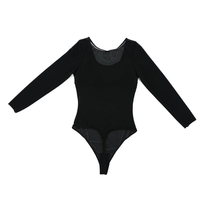 Wholesale Black Long Sleeves Mesh Thong Bodysuit Shapewear Flatten Tummy