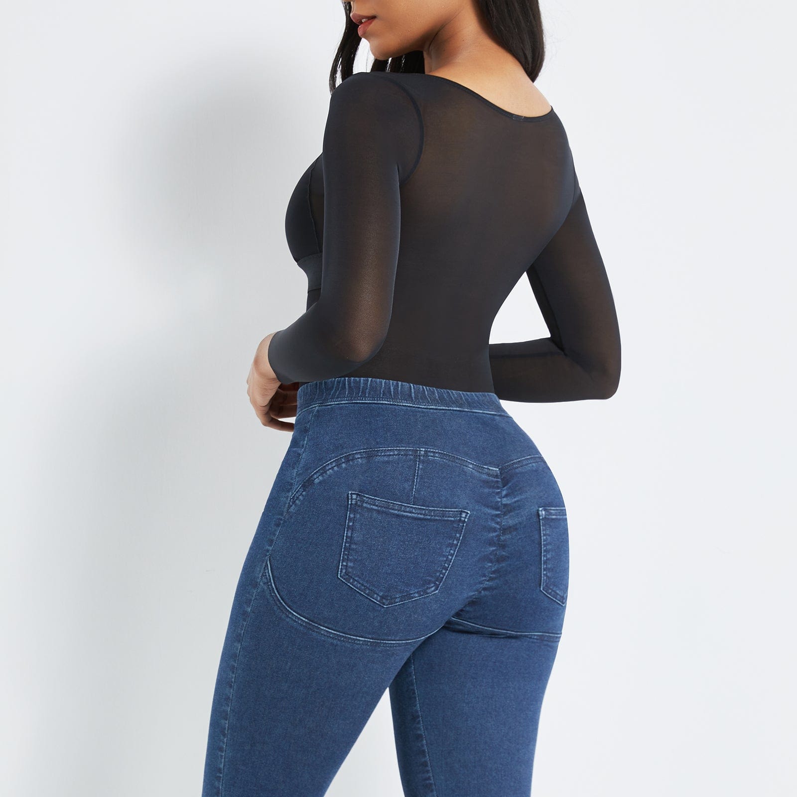 Wholesale Black Long Sleeves Mesh Thong Bodysuit Shapewear Flatten Tummy