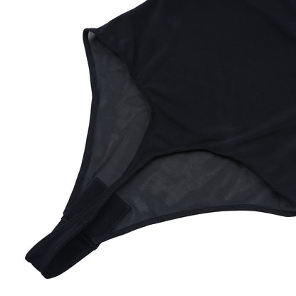 Wholesale Black Long Sleeves Mesh Thong Bodysuit Shapewear Flatten Tummy