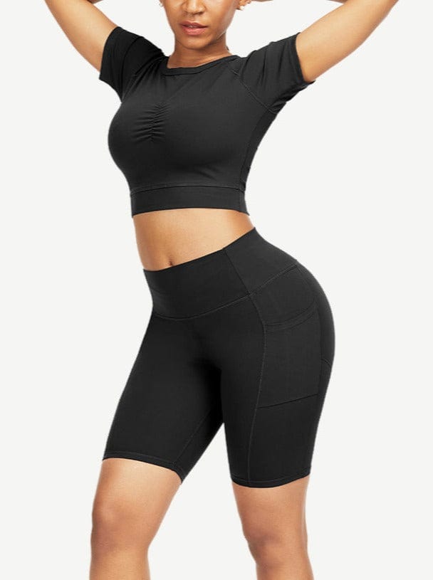 Wholesale Close-Fitting Raglan Sleeve Top High Waist Shorts For Ladies