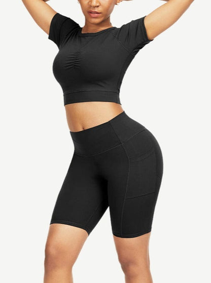 Wholesale Close-Fitting Raglan Sleeve Top High Waist Shorts For Ladies