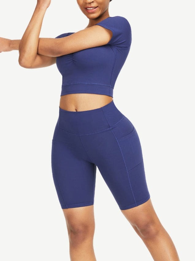 Wholesale Close-Fitting Raglan Sleeve Top High Waist Shorts For Ladies