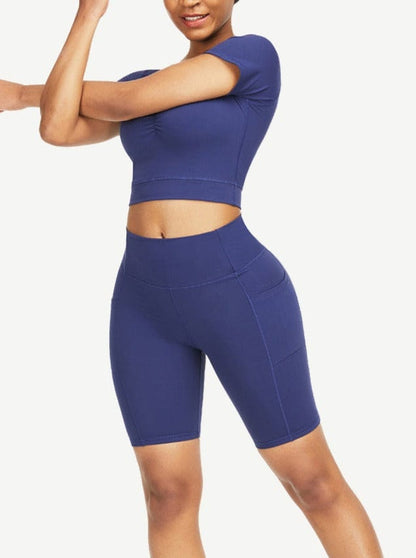 Wholesale Close-Fitting Raglan Sleeve Top High Waist Shorts For Ladies