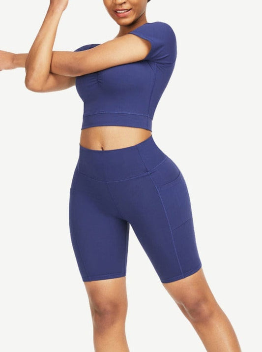 Wholesale Close-Fitting Raglan Sleeve Top High Waist Shorts For Ladies