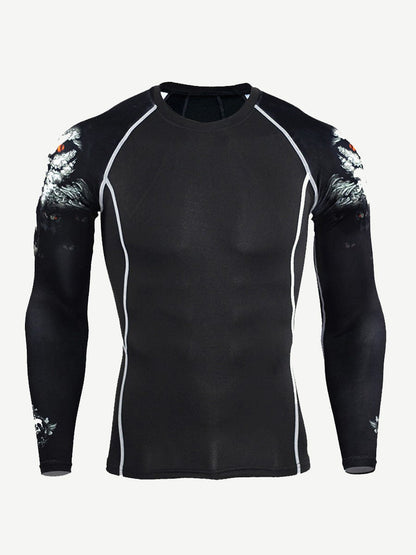 Stretched Wolf Head Print Sports Top Plus Size Stretchy Fabric
